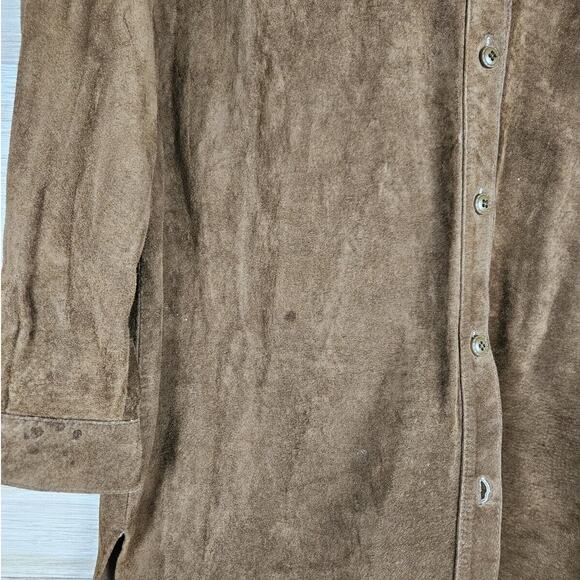 Express Vintage Brown Suede 100% Leather Collared Shirt Jacket Womens Medium - Picture 2 of 10